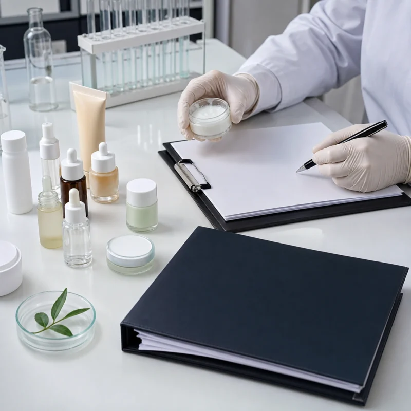 Revisión regulatoria de productos cosméticos en un laboratorio