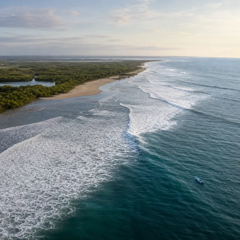 Zona de rompiente y manglar en la costa ecuatoriana